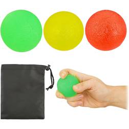 Relaxdays Finger Trainer Ball Set of 3 Squeeze Balls for Hand Training and Stress Relief, Lacing Bag, 5 cm Diameter, Yellow/Red/Green