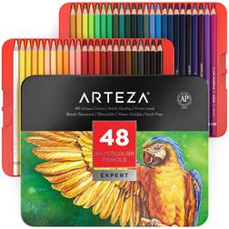 Arteza Professional Watercolor Pencils Assorted Colors Coloring Set Non-Toxic 48 Pack