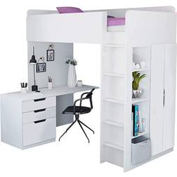 Kidsaw High Sleeper Loft Bed & Wardrobe Desk Bookcase Bundle 81.5x42.5"