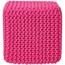 Homescapes Hot Pink Cube Cotton Knitted Footstool Pouffe