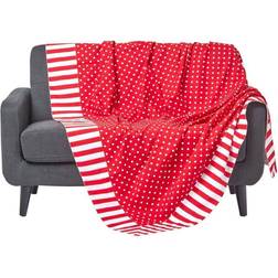 Homescapes Cotton Polka Dots Stripes Blankets Red
