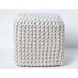 Homescapes Natural Cube Cotton Knitted Footstool Pouffe