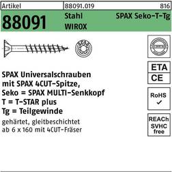 Spax Universalschraube, 6 180 mm, 100 Stück, Teilgewinde, Senkkopf, plus