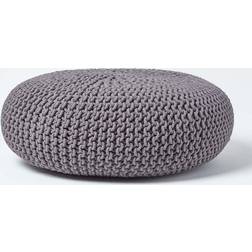 Homescapes Grey Knitted Cotton Pouffe