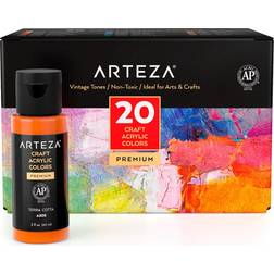 Arteza Acrylic Craft Paint Supply Set 60ml Bottles Vintage Colors 20 Pack