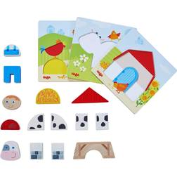 Haba On The Farm Beginner Pattern Blocks Puzzle with 3 Background Scenes and 14 Wooden Pieces Ages 18 Months Made in Germany