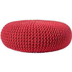Homescapes Red Knitted Cotton Large Footstool Pouffe