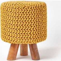 Homescapes Mustard Tall Knitted Foot Stool