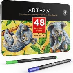 Arteza Inkonic Fineliner Pen Set, 0.4 mm Tips, Set of 48 Colours, Water-Based, Non-Toxic, Fine Tip Colouring Pens for Drawing, Sketching & Mixed Media