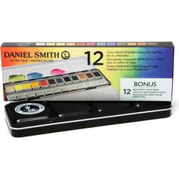 Daniel Smith Extra Fine Watercolor Half Pan Set, 12 colors with bonus 12 empty half pans in a metal box 285650107