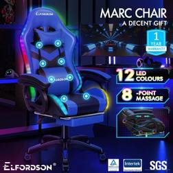 ELFORDSON LED Massage Executive Leather Gaming Office Chair Blue
