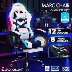 ELFORDSON LED Massage Executive Leather Gaming Office Chair White