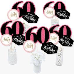 Chic 60th Birthday -Pink, Black, Gold-Centerpiece Sticks-Table Toppers-Set of 15 Pink