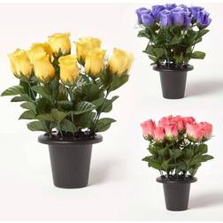 Homescapes Set of 3 Artificial Rosebuds with Gypsohila Grave Vase