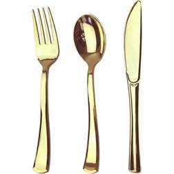 JL Prime 75 Gold Plastic Silverware Set, Gold Plastic Cutlery Set, Heavy Duty Utensils for Party & Wedding, Disposable Gold Flatware, 25 Plastic