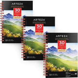Arteza Premium Watercolour Paper Pad, 3 Pack, 90 Sheets, 13.9 x 21.6 cm, Spiral Bound, 300gsm Watercolour Paper, Cold-Pressed