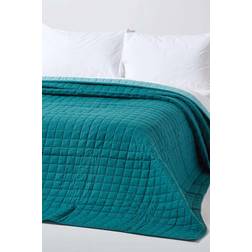 Homescapes Cotton Quilted Reversible Teal Bedspread Grey, Purple, Blue, Red, Pink, Black, White (200x)