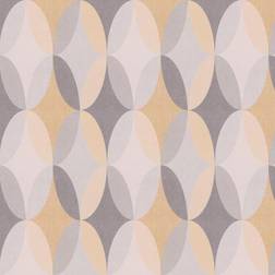 Crown Kirby Oval Mustard Wallpaper Textured Vinyl Geometric Yellow Grey Modern