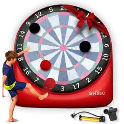 SWOOC Giant Kick Darts Over 6 ft. Tall with Over 15 Games Included Giant Inflatable Outdoor Dartboard with Soccer Balls