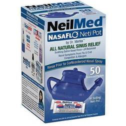 NeilMed NasaFlo Neti Pot Plastic Nasal Wash All Natural Relief 60 Sachets