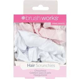 Brush Works Pink & White Satin Scrunchies X 4