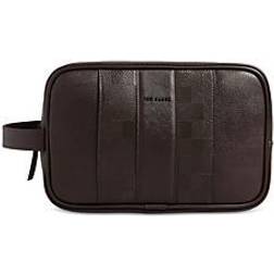 Ted Baker Mens Brn-choc Waydee Check-print Faux-leather Washbag 1 Size