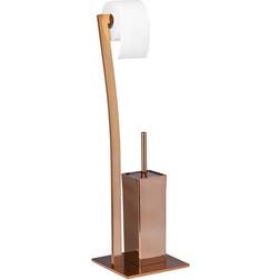 Relaxdays Wimedo Toilet Brush and Holder, Size: 71 x 20 x 20 cm Toilet Paper Holder in Stainless Steel, FreeStanding, Copper