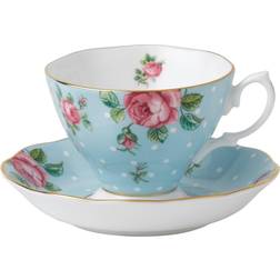 Royal Albert Green and Pink Polka Blue Vintage Cup