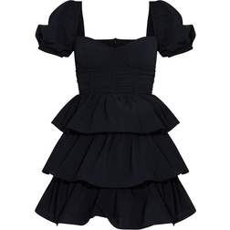 PrettyLittleThing Crinkle Cup Detail Tiered Skirt Skater Dress - Black
