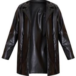 PrettyLittleThing Longline Lapel Detail Faux Leather Blazer - Black