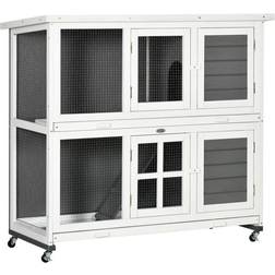 Pawhut Outdoor and Indoor Rabbit Hutch with Wheels and Slide-Out Trays 119x50.5x109cm