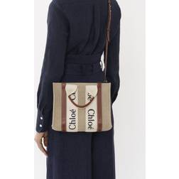 Chloé Womens White Brown 1 Woody Small Linen Cross-body bag