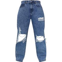 PrettyLittleThing Shape Extreme Rip Wide Leg Jeans - Vintage Wash