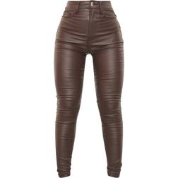 PrettyLittleThing Hourglass Coated Skinny Jeans - Chocolate