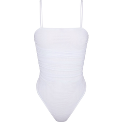 PrettyLittleThing Shape Mesh Ruched Detail Thong Bodysuit - White