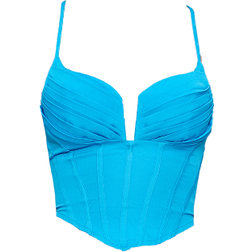 PrettyLittleThing Strappy Pleated Bust Corset Detail Crop Top - Bright Blue