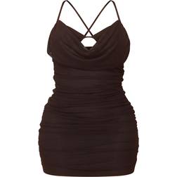 PrettyLittleThing Shape Cowl Bralet Detail Ruched Bodycon Dress - Black