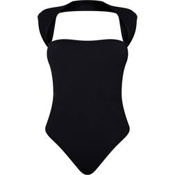 PrettyLittleThing Contour Rib Cut Out Short Sleeve Bodysuit - Black
