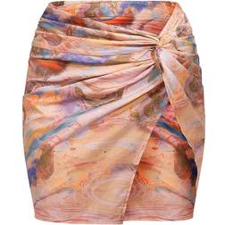 PrettyLittleThing Twist Front Split Leg Mini Skirt - Sand Marble