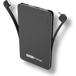 Tech charge 5000mah super slim portable power bank with built-in charging cables