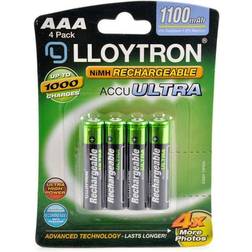 Lloytron B1004Rechargeable Accuultra AAA Ni-MH Batteries 1100mAh 4 Pack