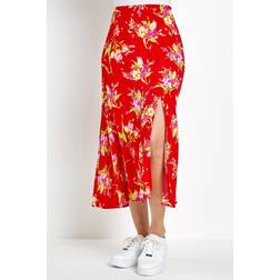 Dusk Floral Asymmetric Frill Midi Skirt