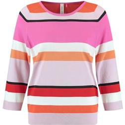 Gerry Weber Fine Knit Striped Short Sleeve Jumper Pink