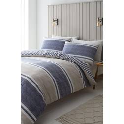 Catherine Lansfield Textured Banded Stripe Easy Care Duvet Cover Blue