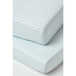 Homescapes Blue Cotton Stripe Cot Bed Fitted Sheets 330 Thread Count, 2 Pack