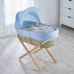 Kinder Valley Ted Blue Palm Moses Basket with Folding Stand Padded Body
