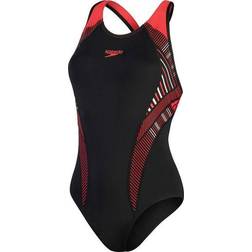 Speedo Women's Placement Laneback Swimsuit - Black/Red