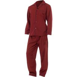 Universal Textiles Mens Plain Long Sleeve Shirt & Trouser Bottoms Nightwear Pyjama Set - Red