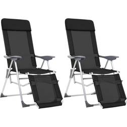 vidaXL Folding Camping Chairs with Footrests 2 pcs Black Textilene