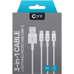 Core 1m 3 in1 Multi USB Charging Cable All iPhone & Android